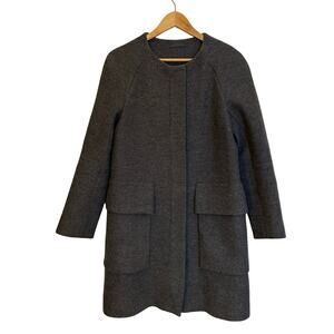 COS Wool Collarless Long Coat Round Neck A-Line Peacoat Overcoat Jacket Gray 34